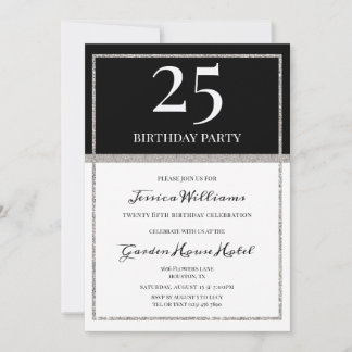 Eleganter Silver & Black Geburtstag Einladung