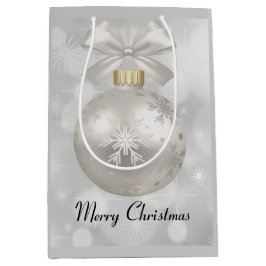 Eleganter Silver Christmas Ball auf Bokeh Lights Mittlere Geschenktüte