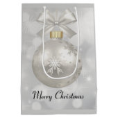 Eleganter Silver Christmas Ball auf Bokeh Lights Mittlere Geschenktüte (Rückseite)