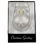 Eleganter Silver Christmas Ball auf Bokeh Lights Mittlere Geschenktüte (Vorderseite)