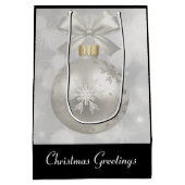 Eleganter Silver Christmas Ball auf Bokeh Lights Mittlere Geschenktüte (Rückseite)