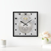 Eleganter Silver Christmas Ball auf Bokeh Lights Quadratische Wanduhr (Zuhause)