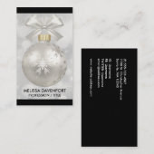 Eleganter Silver Christmas Ball auf Bokeh Lights Visitenkarte (Vorne/Hinten)