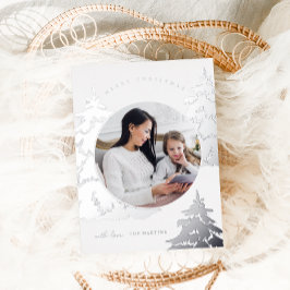 Eleganter Silver Christmas Tree Zwei Fotos Urlaub Folien Feiertagspostkarte