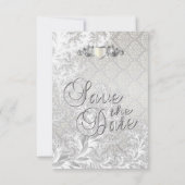Eleganter Silver Damask Stil Save The Date (Rückseite)
