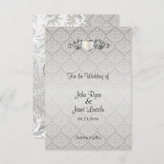 Eleganter Silver Damask Stil Save The Date (Vorne/Hinten)