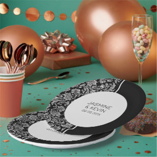 Eleganter Silver Damask und Schwarzer Trennbildsch Pappteller