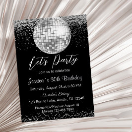Eleganter Silver Disco Ball Party Geburtstag Folieneinladung