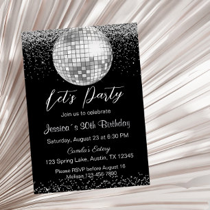 Eleganter Silver Disco Ball Party Geburtstag Folieneinladung