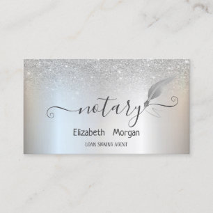 Eleganter Silver Feather Notary Silver Glitzer Visitenkarte