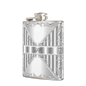 Eleganter Silver Floral Metal Look Monogram Name Flachmann (Links)