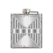 Eleganter Silver Floral Metal Look Monogram Name Flachmann (Rückseite)