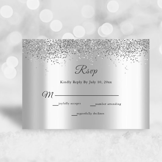 Eleganter Silver Foil Glitzer Sparkle Wedding RSVP Karte