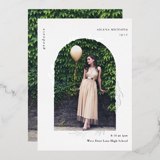 Eleganter Silver Foto Abschluss Folieneinladung (Vorderseite/Rückseite)