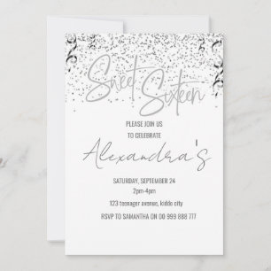 Eleganter Silver Glitzer 16 . Geburtstag Girl Birt Einladung