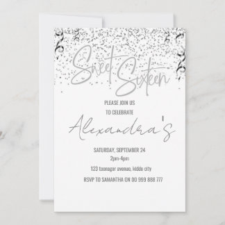 Eleganter Silver Glitzer 16 . Geburtstag Girl Birt Einladung
