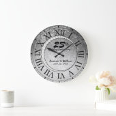 Eleganter Silver Glitzer 25. Hochzeitstag Große Wanduhr (Zuhause)