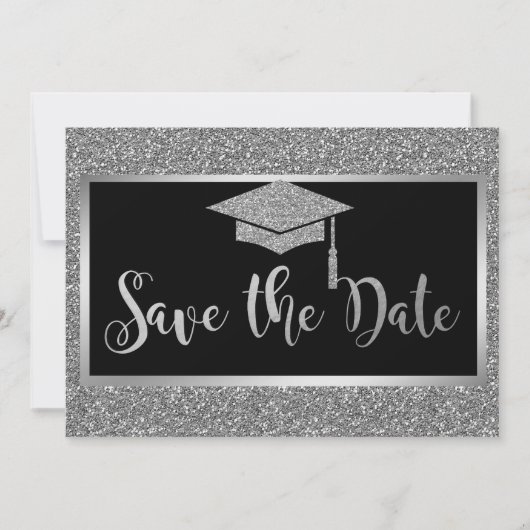 Eleganter Silver Glitzer Abschluss Save the Date (Vorderseite)
