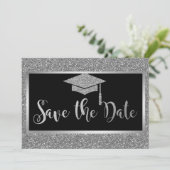 Eleganter Silver Glitzer Abschluss Save the Date (Stehend Vorderseite)