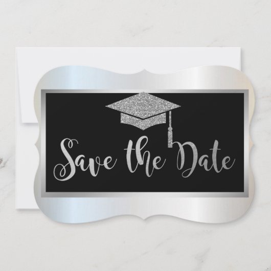 Eleganter Silver Glitzer Abschluss Save the Date (Vorderseite)