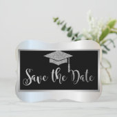 Eleganter Silver Glitzer Abschluss Save the Date (Stehend Vorderseite)