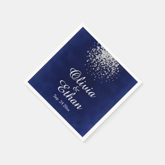 Eleganter Silver Glitzer auf Royal Blue Serviette (Ecke)