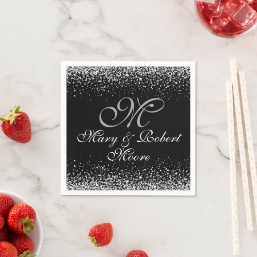 Eleganter Silver Glitzer auf Schwarz Serviette (Beispiel)