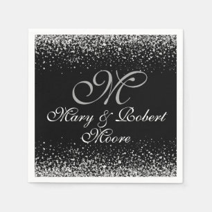 Eleganter Silver Glitzer auf Schwarz Serviette