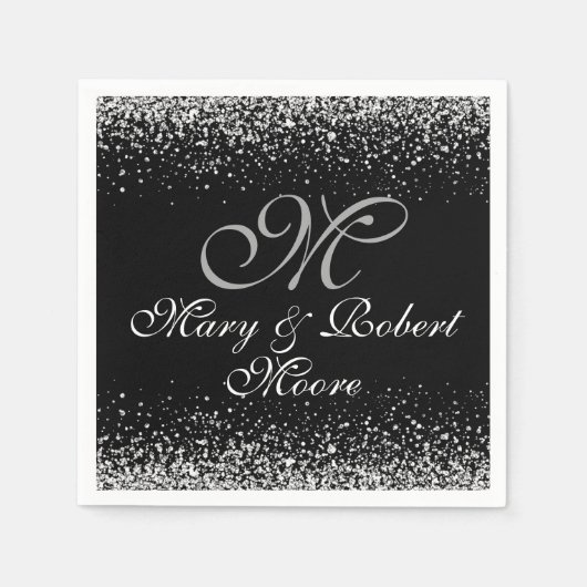 Eleganter Silver Glitzer auf Schwarz Serviette (Vorderseite)