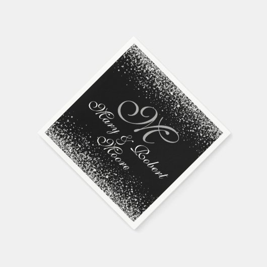 Eleganter Silver Glitzer auf Schwarz Serviette (Ecke)