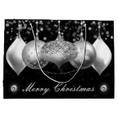 Eleganter Silver Glitzer Baubles Frohe Weihnachten Große Geschenktüte (Rückseite)