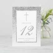 Eleganter Silver Glitzer Bestätigung oder Taufe Einladung (Stehend Vorderseite)