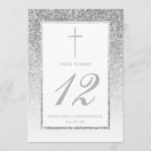 Eleganter Silver Glitzer Bestätigung oder Taufe Einladung (Vorderseite)