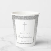 Eleganter Silver Glitzer Bestätigung oder Taufe Pappbecher (Vorderseite)