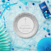 Eleganter Silver Glitzer Bestätigung oder Taufe Pappteller (Party)