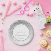 Eleganter Silver Glitzer Bestätigung oder Taufe Pappteller (Party)