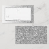 Eleganter Silver Glitzer Bestätigung oder Taufe Platzkarte (Vorne/Hinten)