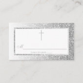 Eleganter Silver Glitzer Bestätigung oder Taufe Platzkarte (Vorderseite)