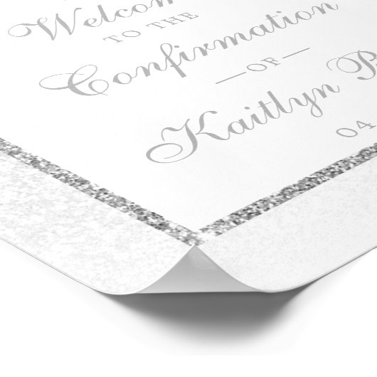 Eleganter Silver Glitzer Bestätigung oder Taufe Poster (Ecke)