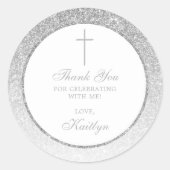 Eleganter Silver Glitzer Bestätigung oder Taufe Runder Aufkleber (Vorderseite)