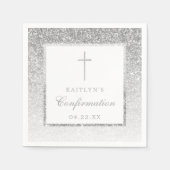 Eleganter Silver Glitzer Bestätigung oder Taufe Serviette (Vorderseite)