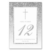 Eleganter Silver Glitzer Bestätigung oder Taufe Tischnummer (Rückseite)