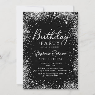 Eleganter Silver Glitzer Black 40. Geburtstag Einladung