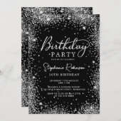 Eleganter Silver Glitzer Black Sweet 16Birthday Einladung (Vorne/Hinten)