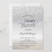 Eleganter Silver Glitzer Bokeh Baby Shower Einladung (Vorderseite)