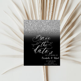 Eleganter Silver Glitzer Bokeh Black Save the Date