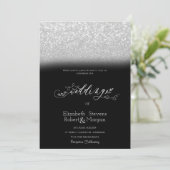 Eleganter Silver Glitzer Bokeh Black Wedding Einladung (Stehend Vorderseite)