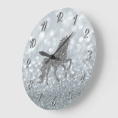 Eleganter Silver Glitzer Bokeh , Einhorn Große Wanduhr (Winkel)