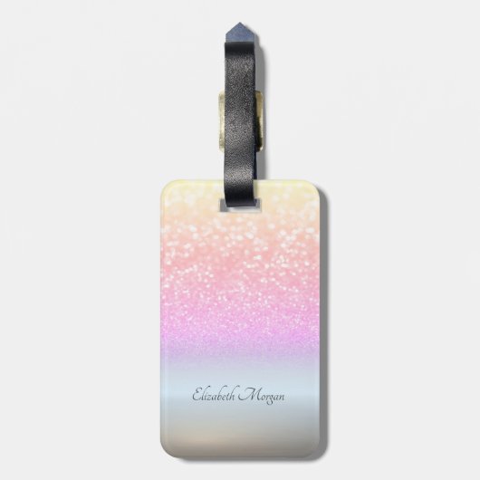 Eleganter Silver Glitzer Bokeh farbiges Monogramm Gepäckanhänger (Rückseite vertikal)
