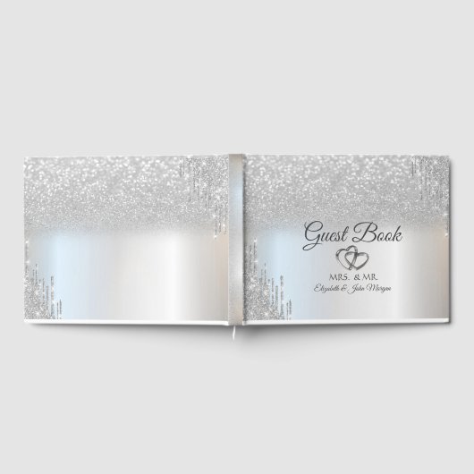 Eleganter Silver Glitzer Bokeh Hearts Tropfens Hoc Gästebuch (Voll)